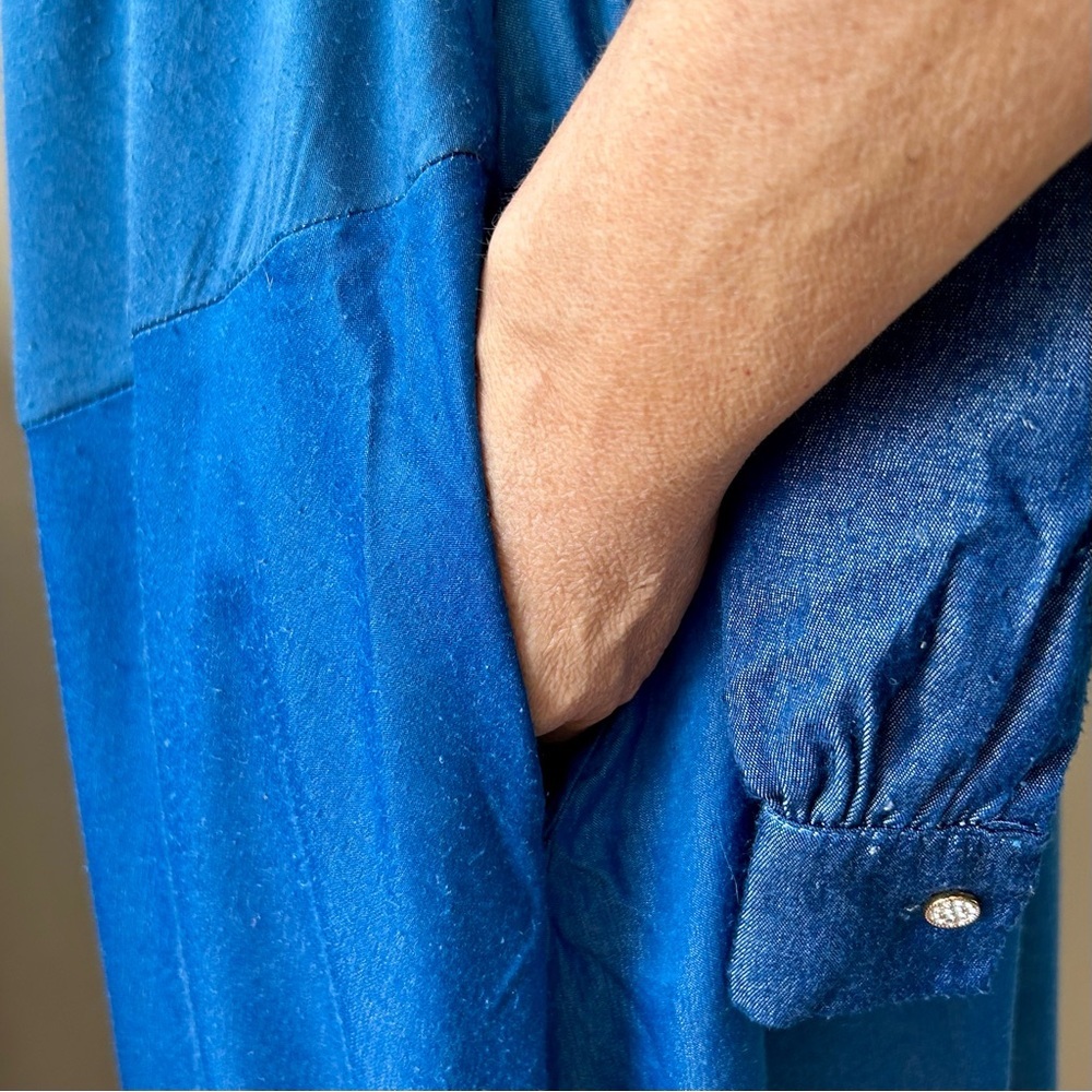 CEIBON Evita Patchwork Long Sleeve Shirt Dress Blue Size XL - Picture 12 of 13